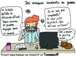 Dessin avec masque souriant et barbelé