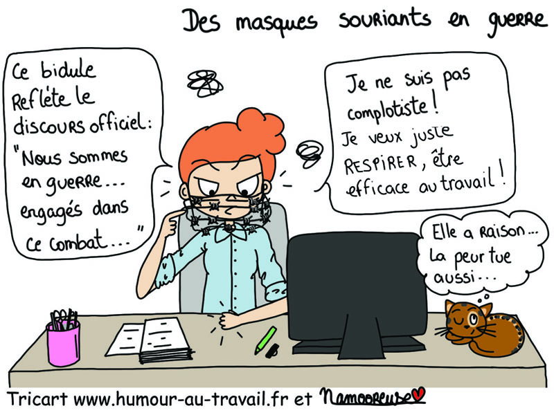 Dessin avec masque souriant et barbelé